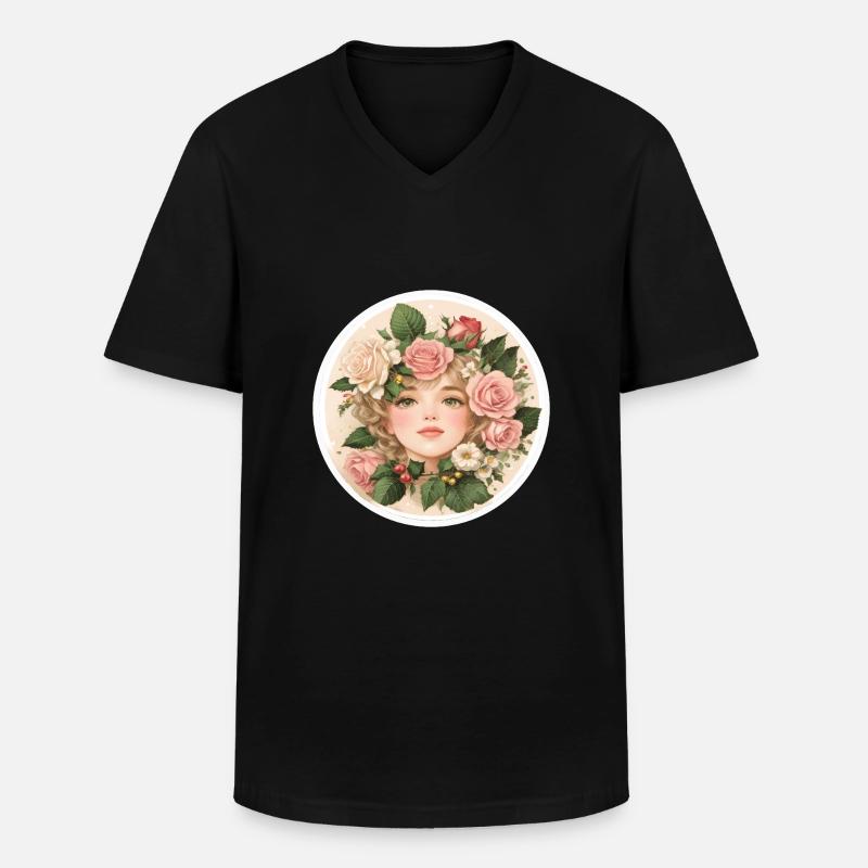 Blumenmädchen, Kreis, Rose - Männer-T-Shirt mit V-Ausschnitt - Schwarz