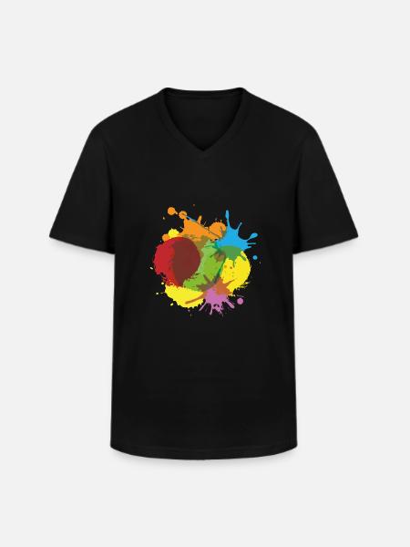 Farve splatter klat farve farverig maler gave cool - Klassisk herre T-shirt med V-udskæring - sort