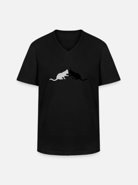 2 cute cats silhouette - Men's V-Neck T-Shirt - black