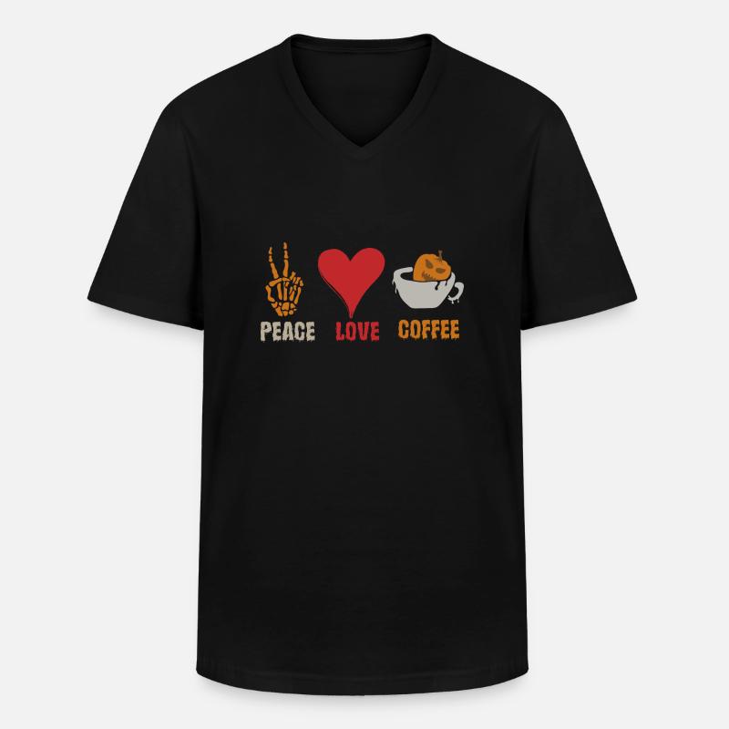 Halloween Fred Elsker Kaffe Græskar Hjerte Skelet - Klassisk herre T-shirt med V-udskæring - sort