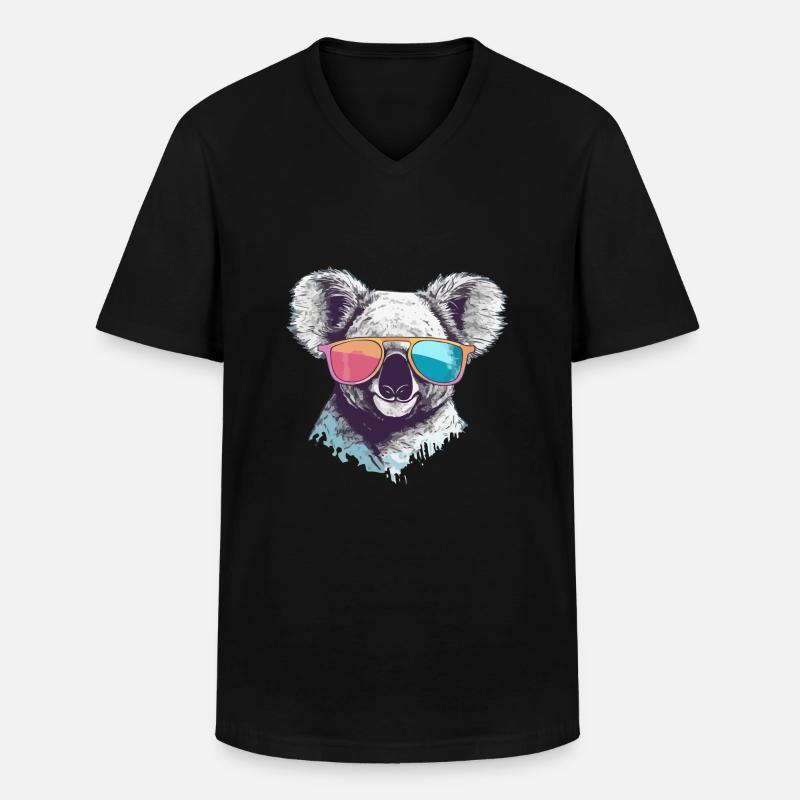 Timy, der bebrillte Koala - Männer-T-Shirt mit V-Ausschnitt - Schwarz