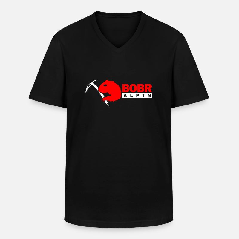 Bobr Alpin Logo Hell - Männer-T-Shirt mit V-Ausschnitt - Schwarz