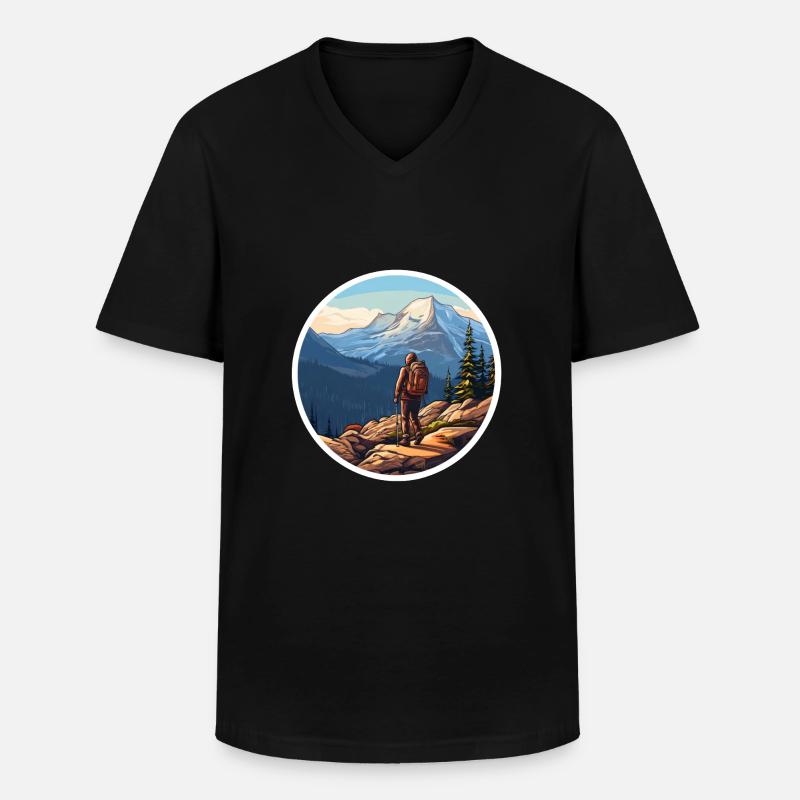 Wandern oder Hiking - Männer-T-Shirt mit V-Ausschnitt - Schwarz