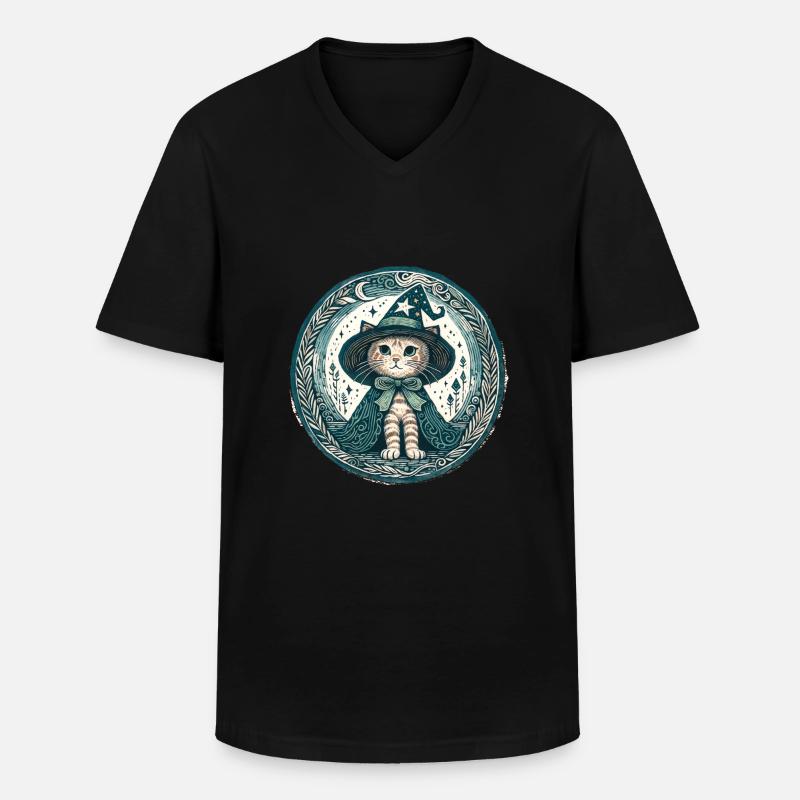 Kätzchen-Katze-Zauberer - Männer-T-Shirt mit V-Ausschnitt - Schwarz