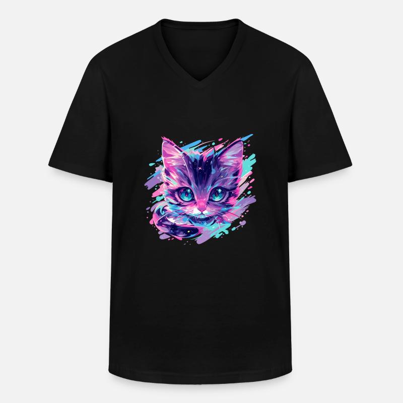 Kosmische Katze - Männer-T-Shirt mit V-Ausschnitt - Schwarz