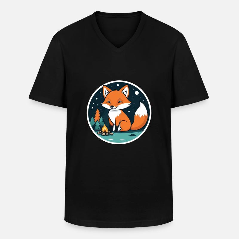 Fuchs beim Campen - Männer-T-Shirt mit V-Ausschnitt - Schwarz