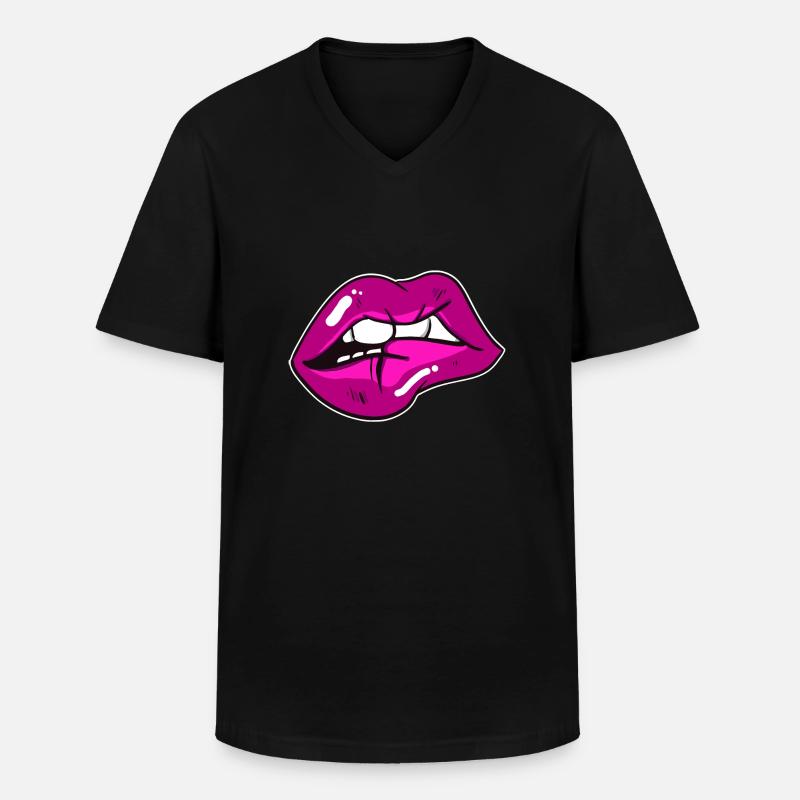 Lippe - Männer-T-Shirt mit V-Ausschnitt - Schwarz