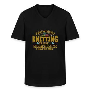 Knitting Lovers Garn Strikkegave - Klassisk herre T-shirt med V-udskæring - sort - Foran - AI Model Male 178 dark (178cm)
