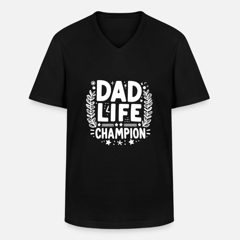 Papa Lebens-Champion - Männer-T-Shirt mit V-Ausschnitt - Schwarz