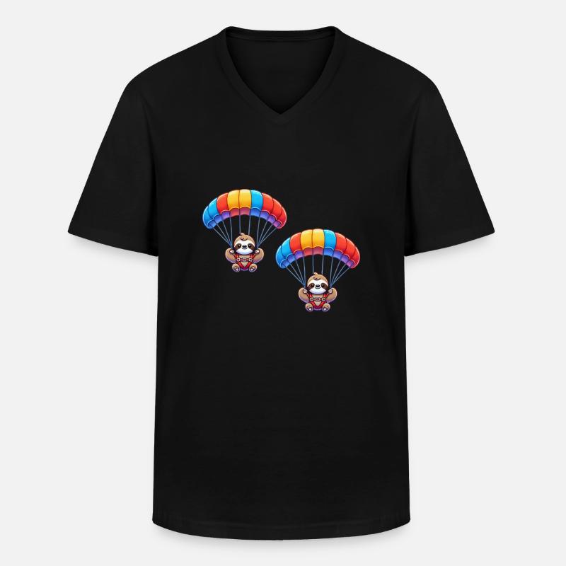 faultier fallschirm 2 - Männer-T-Shirt mit V-Ausschnitt - Schwarz
