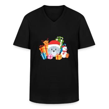 Christmas Cat Present - Männer-T-Shirt mit V-Ausschnitt - Schwarz - Vorne - AI Model Male 178 dark (178cm)