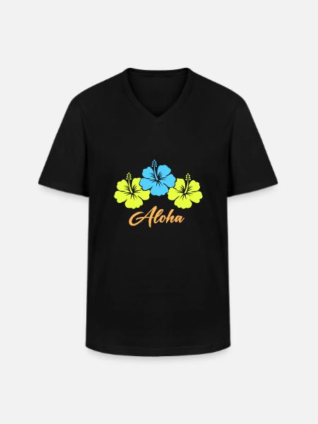 blume hibiskus aloha - Männer-T-Shirt mit V-Ausschnitt - Schwarz