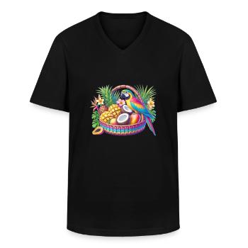 Obstkorb mit Papagei - Männer-T-Shirt mit V-Ausschnitt - Schwarz - Vorne - AI Model Male 178 dark (178cm)