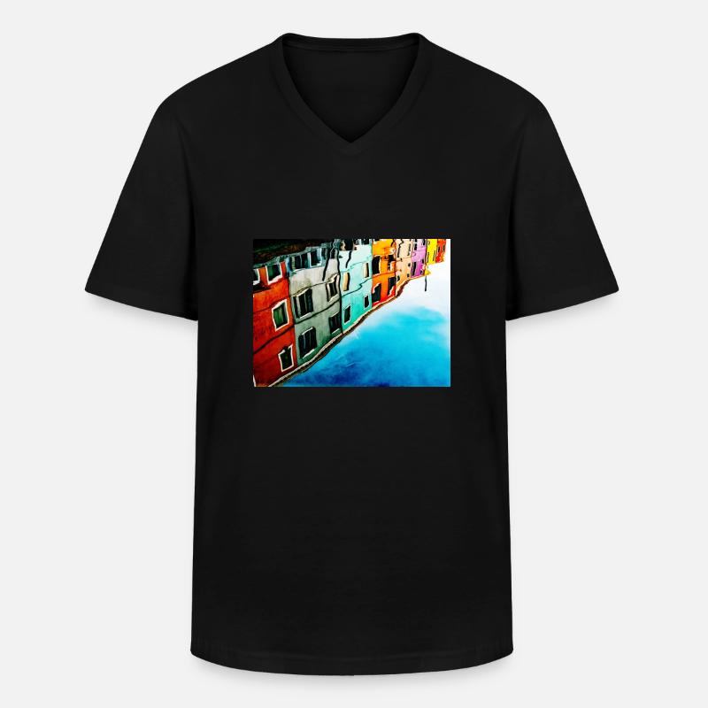 Buntes Burano (Venedig) - Männer-T-Shirt mit V-Ausschnitt - Schwarz