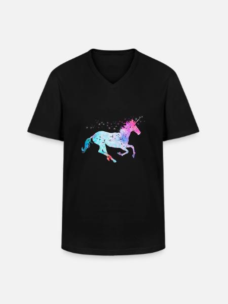 Einhorn mit Glitzer - Männer-T-Shirt mit V-Ausschnitt - Schwarz