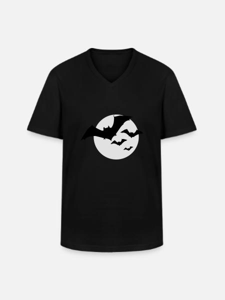 Bat Swarm Moon Halloween 2c - Klassisk herre T-shirt med V-udskæring - sort