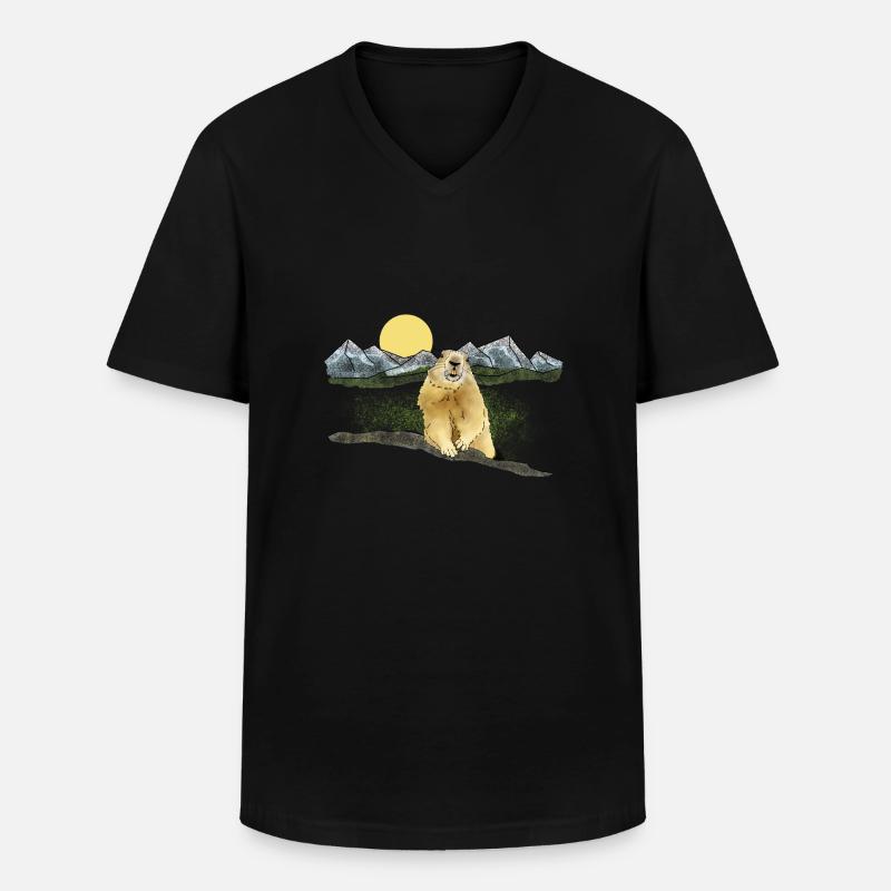 Murmeltier, Berge, Sonne - Männer-T-Shirt mit V-Ausschnitt - Schwarz