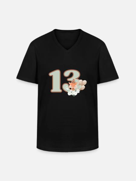 13th Birthday Fox Flowers - Men's V-Neck T-Shirt - black