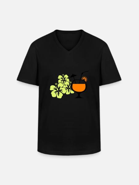Hawaiian Hibiscus Cocktail - Men's V-Neck T-Shirt - black