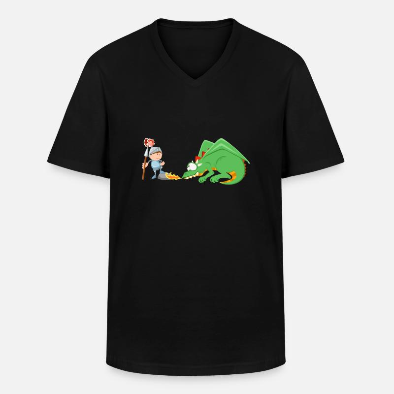 Ritter und Drache - Männer-T-Shirt mit V-Ausschnitt - Schwarz