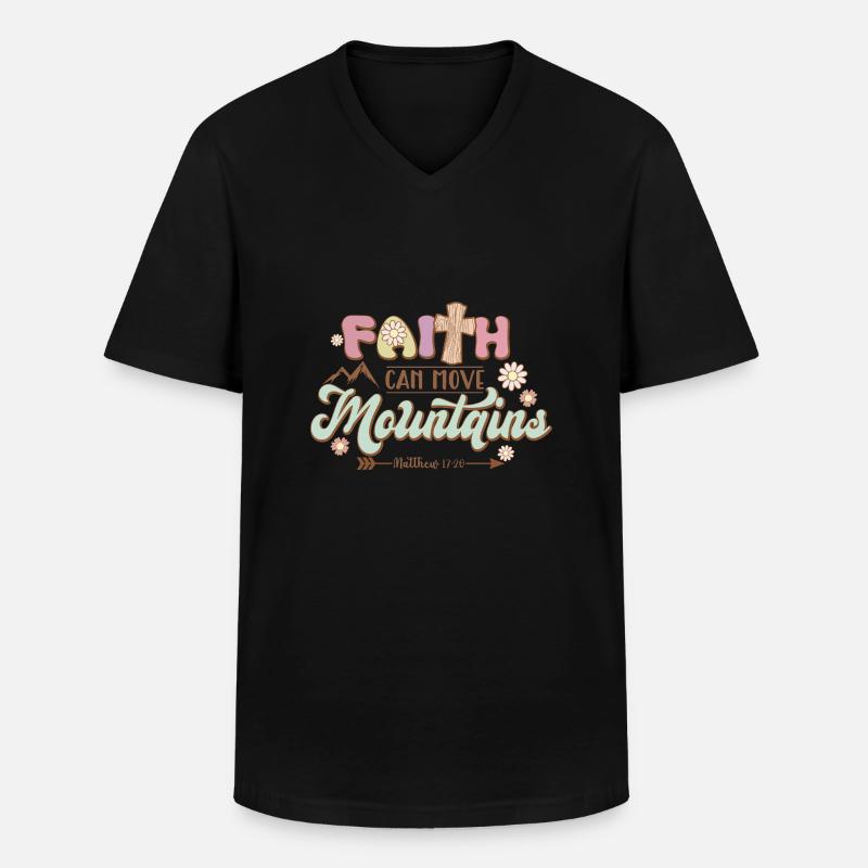 Glaube kann Berge versetzen - Männer-T-Shirt mit V-Ausschnitt - Schwarz