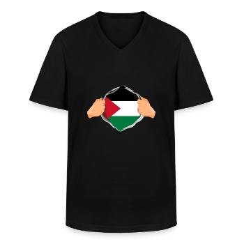 Strong Palestinian Hero Fun Gift - Men's V-Neck T-Shirt - black - Front - AI Model Male 178 dark (178cm)