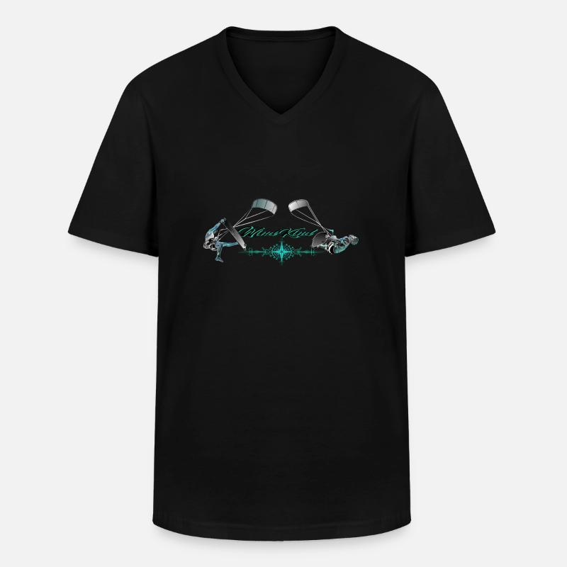 Windkind Kiter Kompass - Männer-T-Shirt mit V-Ausschnitt - Schwarz