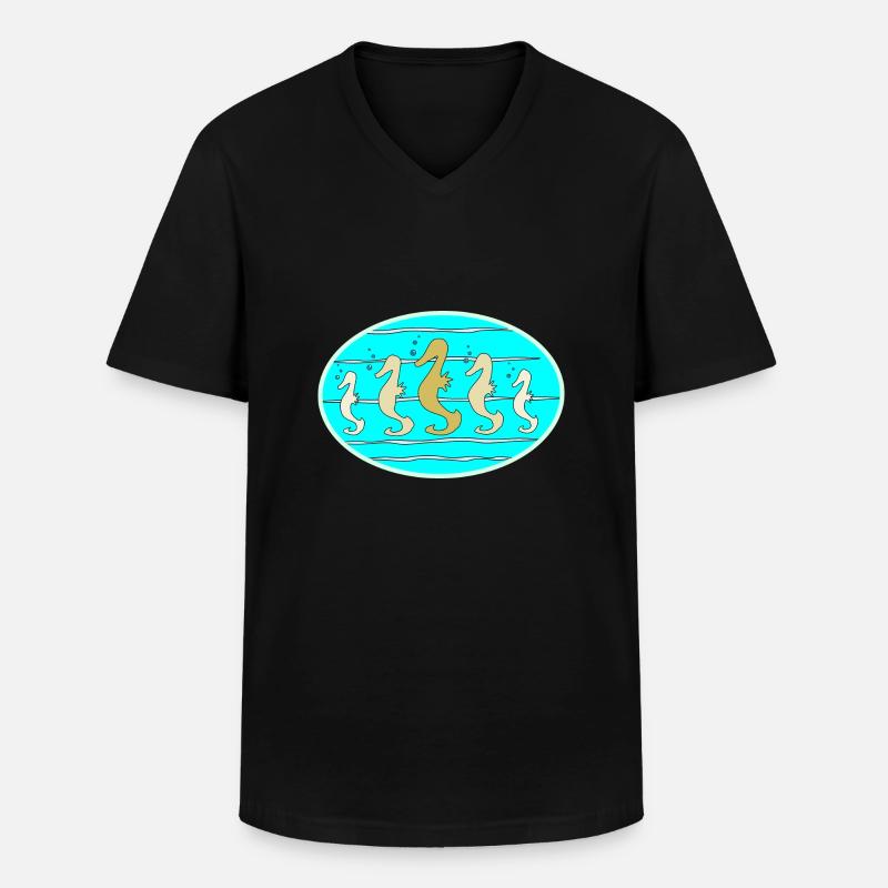 Seepferdchen - Männer-T-Shirt mit V-Ausschnitt - Schwarz