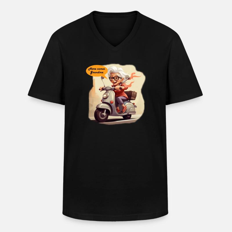 Coole Oma fährt Roller - Männer-T-Shirt mit V-Ausschnitt - Schwarz