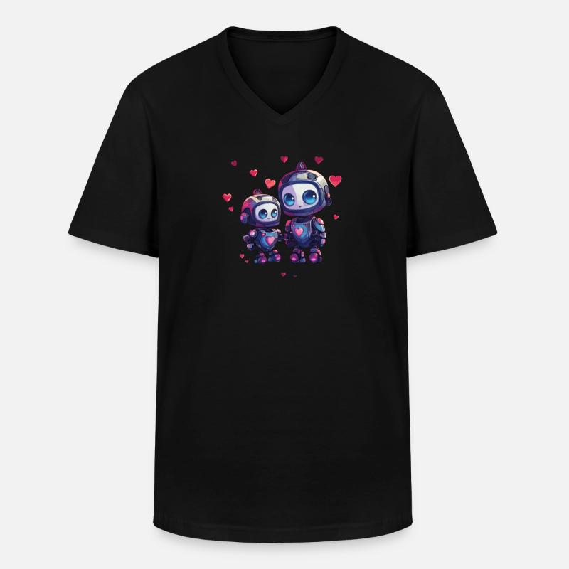 Roboter Mutter mit Kind Design - Männer-T-Shirt mit V-Ausschnitt - Schwarz