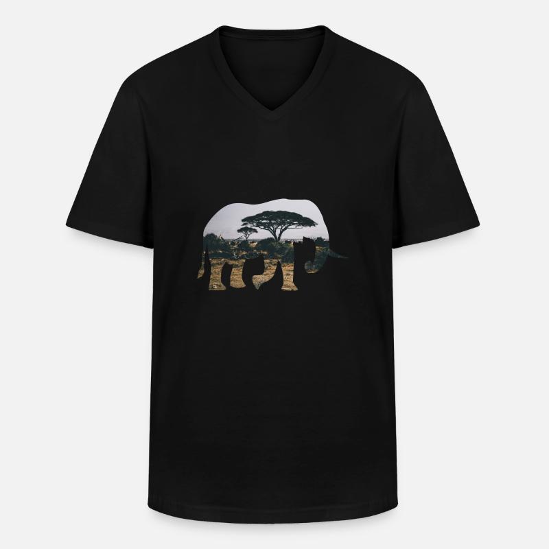 Elefant Savanne Silhouette - Männer-T-Shirt mit V-Ausschnitt - Schwarz