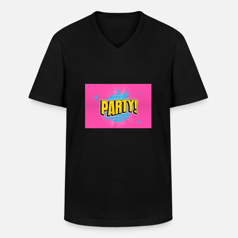 Party Disco Comic Style Bubbla Graffiti Bokstäver - T-shirt med V-ringning herr - svart