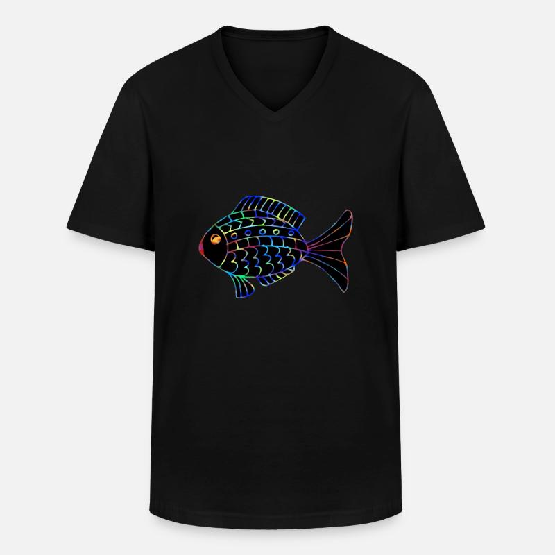 Fisch - Männer-T-Shirt mit V-Ausschnitt - Schwarz