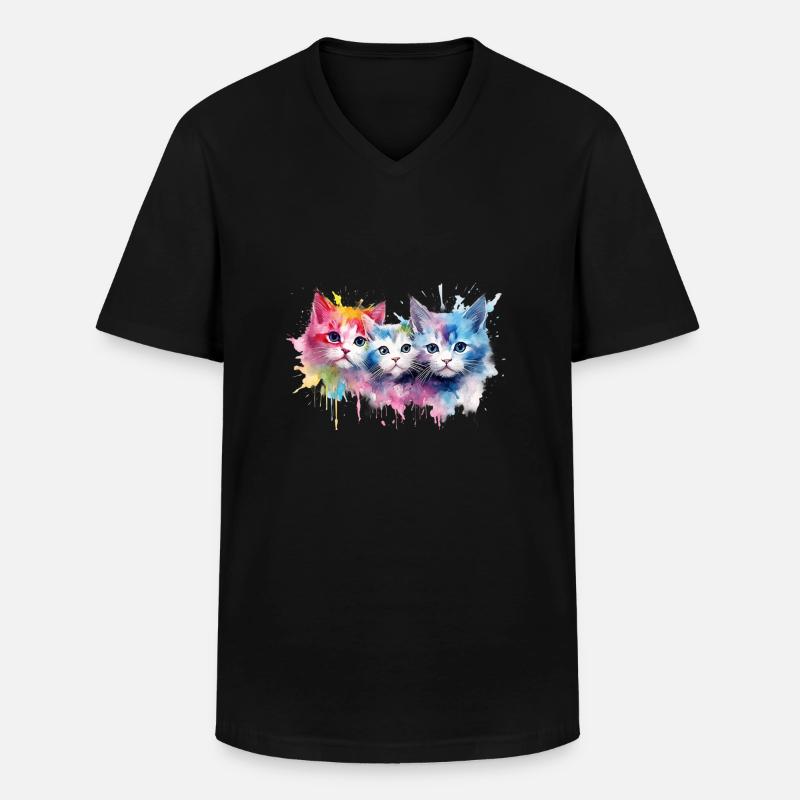 Farbenfrohe Britische Regenbogenkatzen - Männer-T-Shirt mit V-Ausschnitt - Schwarz