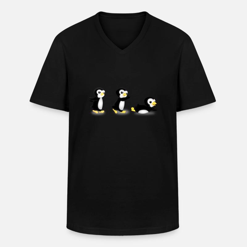 pingurun - Männer-T-Shirt mit V-Ausschnitt - Schwarz