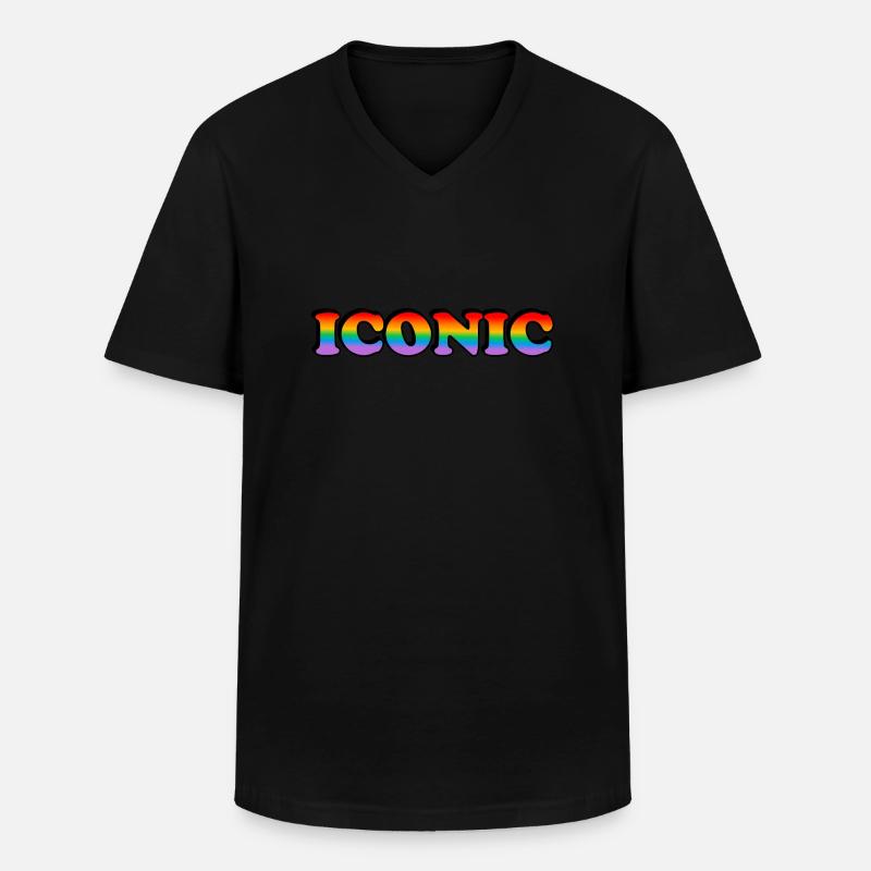 Ikonisch - Regenbogen Text LGBT Pride - Männer-T-Shirt mit V-Ausschnitt - Schwarz