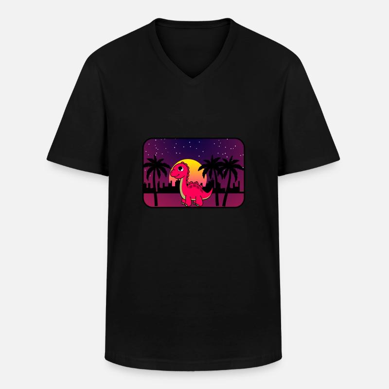 Dino Retro Wave - Männer-T-Shirt mit V-Ausschnitt - Schwarz