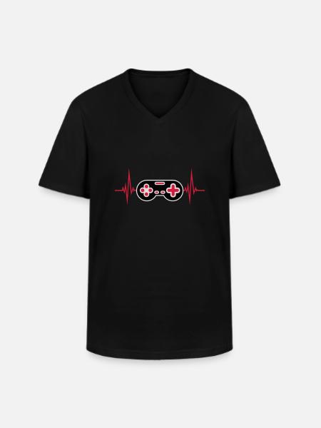 Pulse Heartbeat Retro Gamer - Men's V-Neck T-Shirt - black
