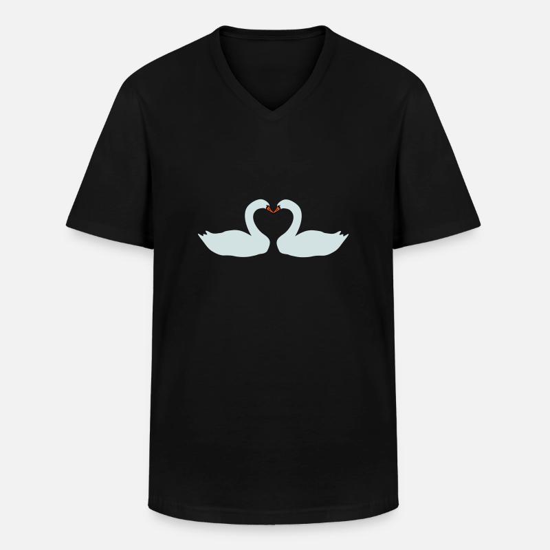Schwäne Herz - Männer-T-Shirt mit V-Ausschnitt - Schwarz