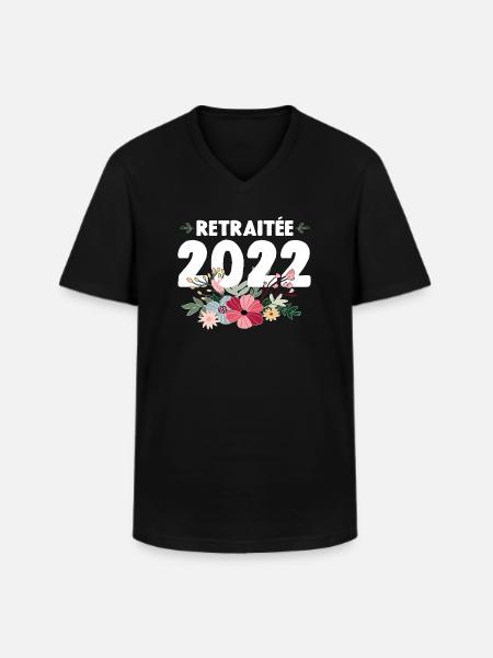 Retraitée 2022 - T-shirt col V Homme - noir