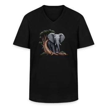 Eléphant Afrique Asie Animal - T-shirt col V Homme - noir - Devant - AI Model Male 178 dark (178cm)