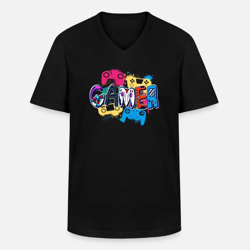 Bunter Gamer Controller Kunststil Poster - Männer-T-Shirt mit V-Ausschnitt - Schwarz