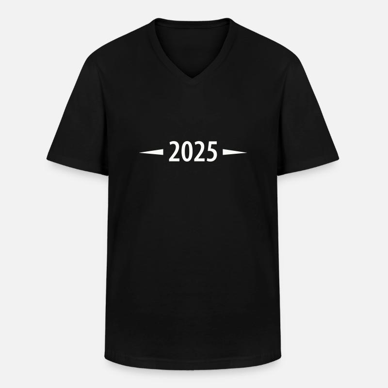 2025 - Männer-T-Shirt mit V-Ausschnitt - Schwarz