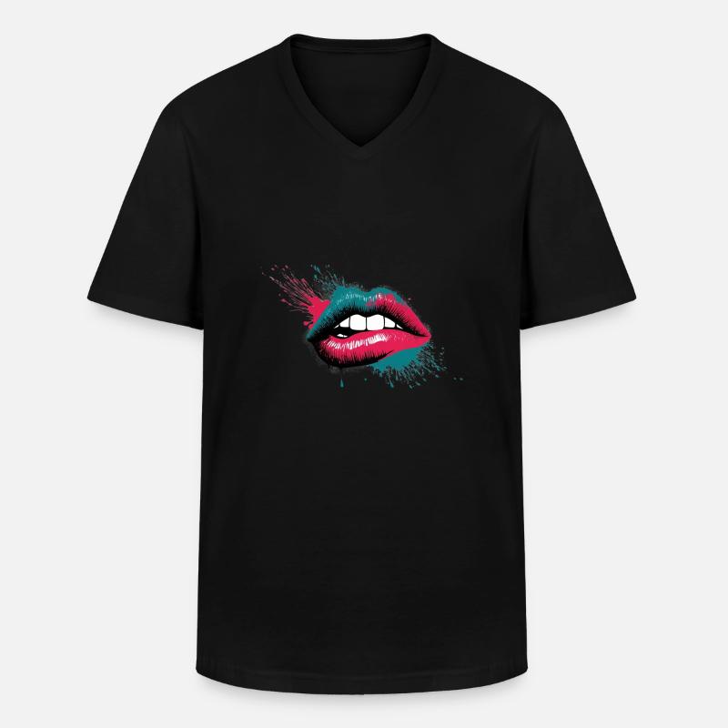 Hot Lips - Männer-T-Shirt mit V-Ausschnitt - Schwarz