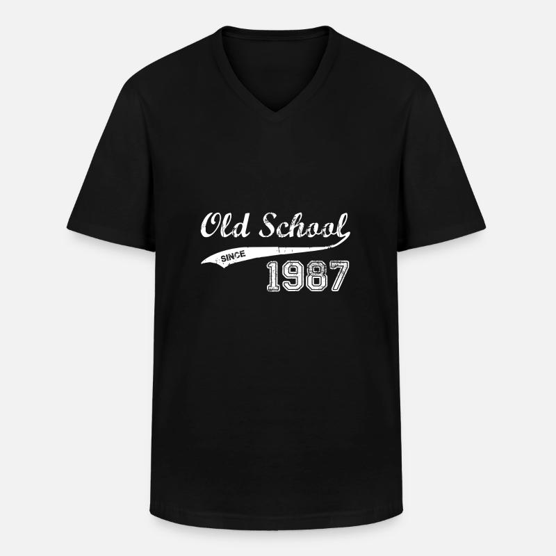 1987 - Männer-T-Shirt mit V-Ausschnitt - Schwarz