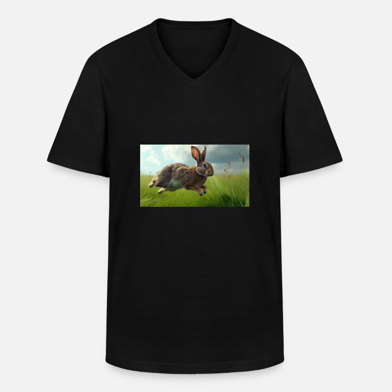 Jumping Rabbit - Männer-T-Shirt mit V-Ausschnitt - Schwarz