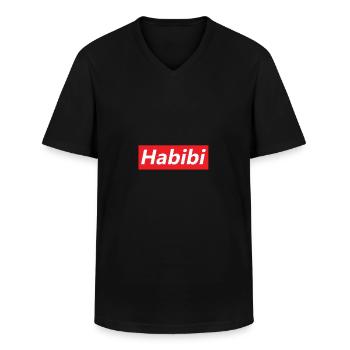 Habibi Red Logo Typography - Men's V-Neck T-Shirt - black - Front - AI Model Male 178 dark (178cm)