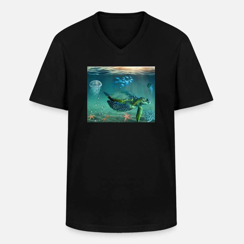 Schildkröte Meer Geschenk Geschenkidee - Männer-T-Shirt mit V-Ausschnitt - Schwarz
