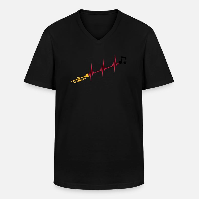 Musiknote Herzschlag Trompete - Männer-T-Shirt mit V-Ausschnitt - Schwarz