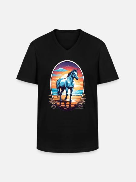 Horse on the beach - Men's V-Neck T-Shirt - black